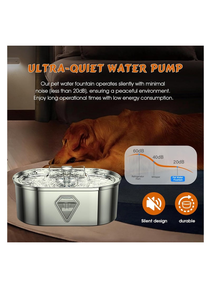 Stainless Steel Pet Water Fountain, Dog Water Fountain, 118oz/3.5L Automatic Cat Water Fountain Dishwasher Safe, Large Pet Water Fountain, with Quiet Pump, Water Level Window Pet Fountain Indoor - Image 3